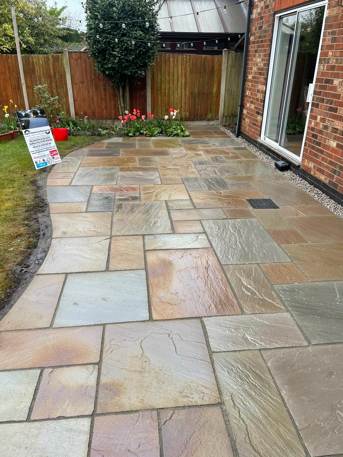 Indian sandstone patio in a rear garden